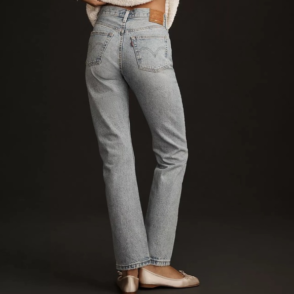 Levi's 501 High-Rise Straight-Leg Jeans Light Indigo Daisy  Patch Design Size 27 - Picture 2 of 13